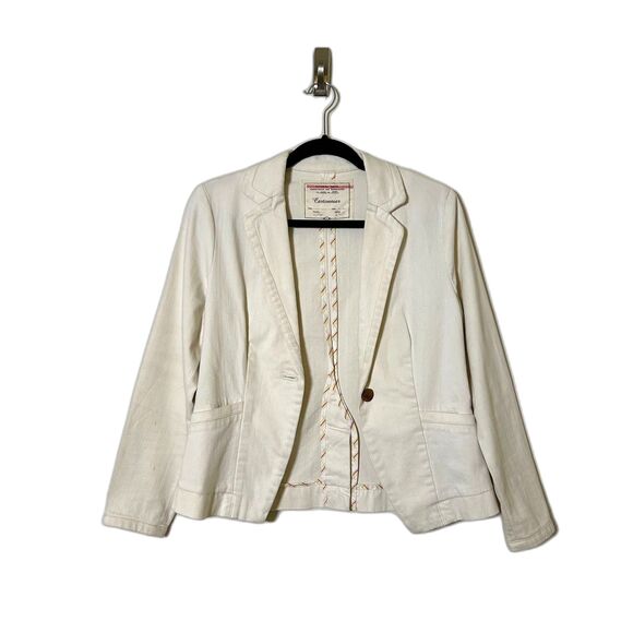 Anthropologie Cartonnier White Denim One Button Blaze Size 4 - Picture 2 of 6